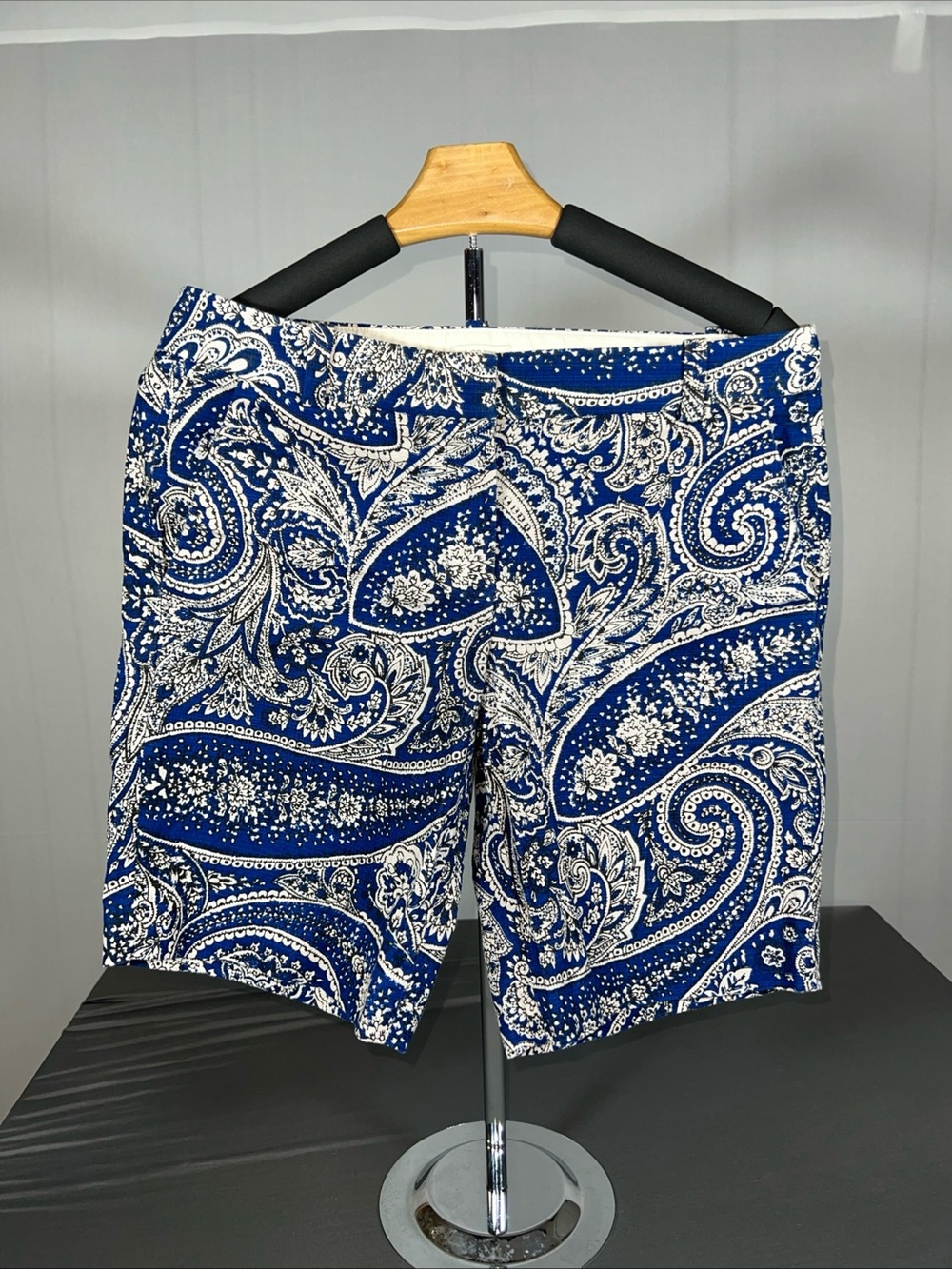 J. Crew Navy and Cream Paisley A-Line Shorts